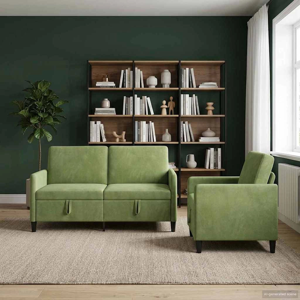 Set di Divani con Storage 2 pz Verde chiaro Poliestere 3429193