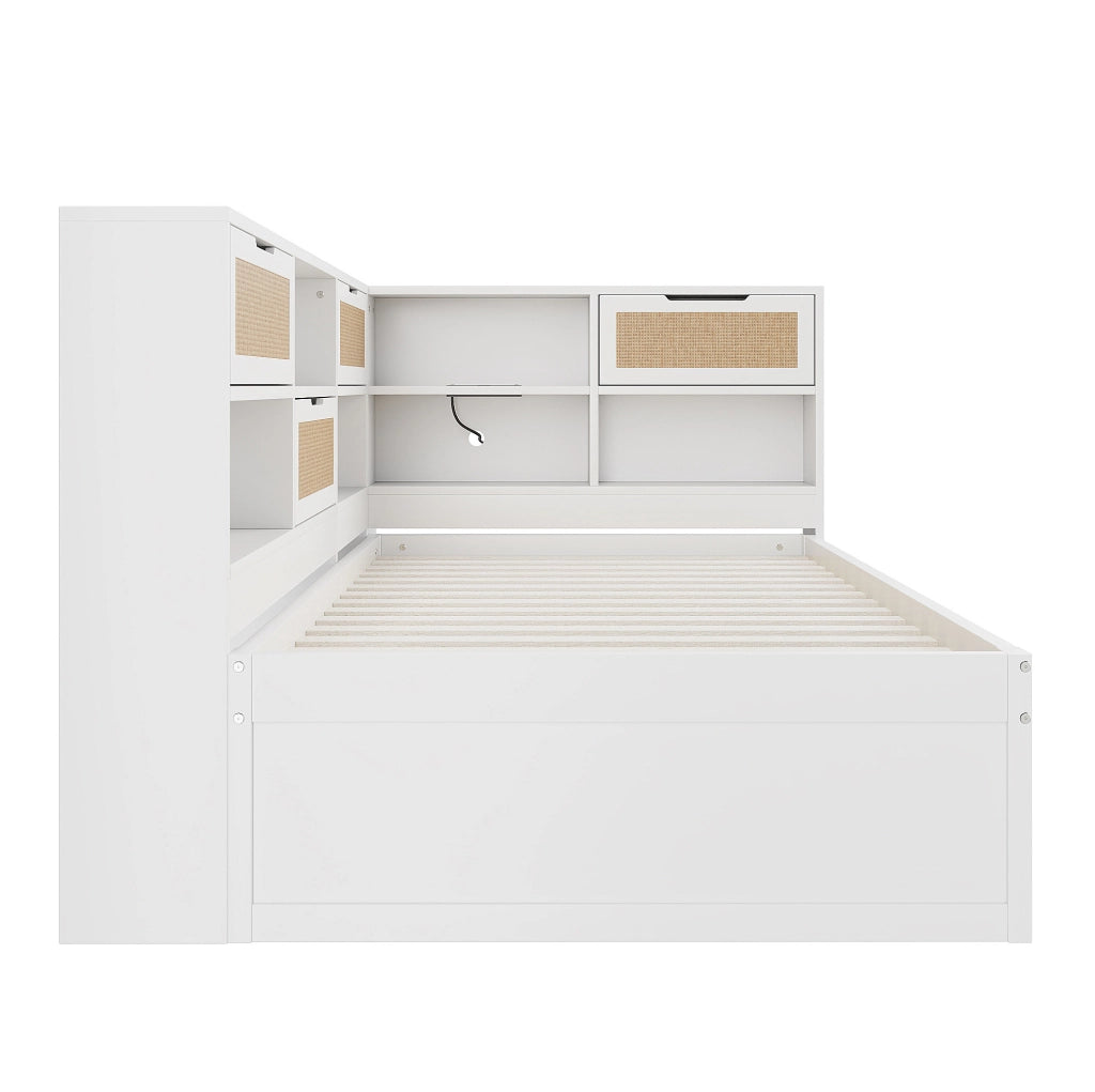 Letto singolo 90x200 cm con letto estraibile 90x190 cm, USB e vani, bianco