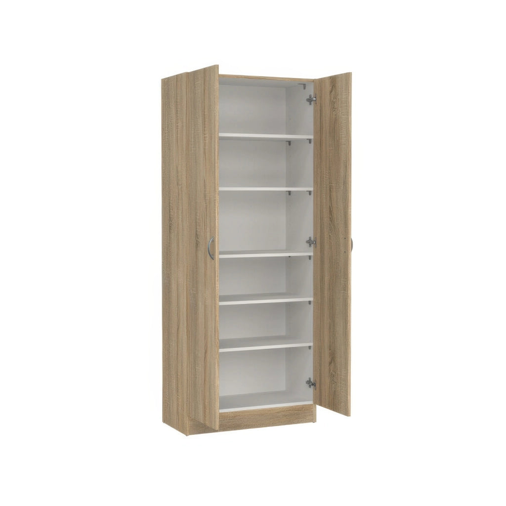 Scarpiera Multiuso in Kit 69 x 35 x h 170 cm Quercia a 2 Ante e 5 Ripiani Regolabili