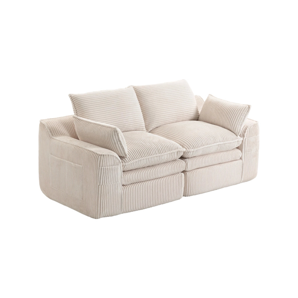 Divano 2 Posti in Tessuto a Coste con Cuscini ¨C MINIMAL ¨C Beige