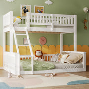 Letto a castello per bambini 90 × 200 cm e 140 × 200 cm in legno bianco con scala e sponde