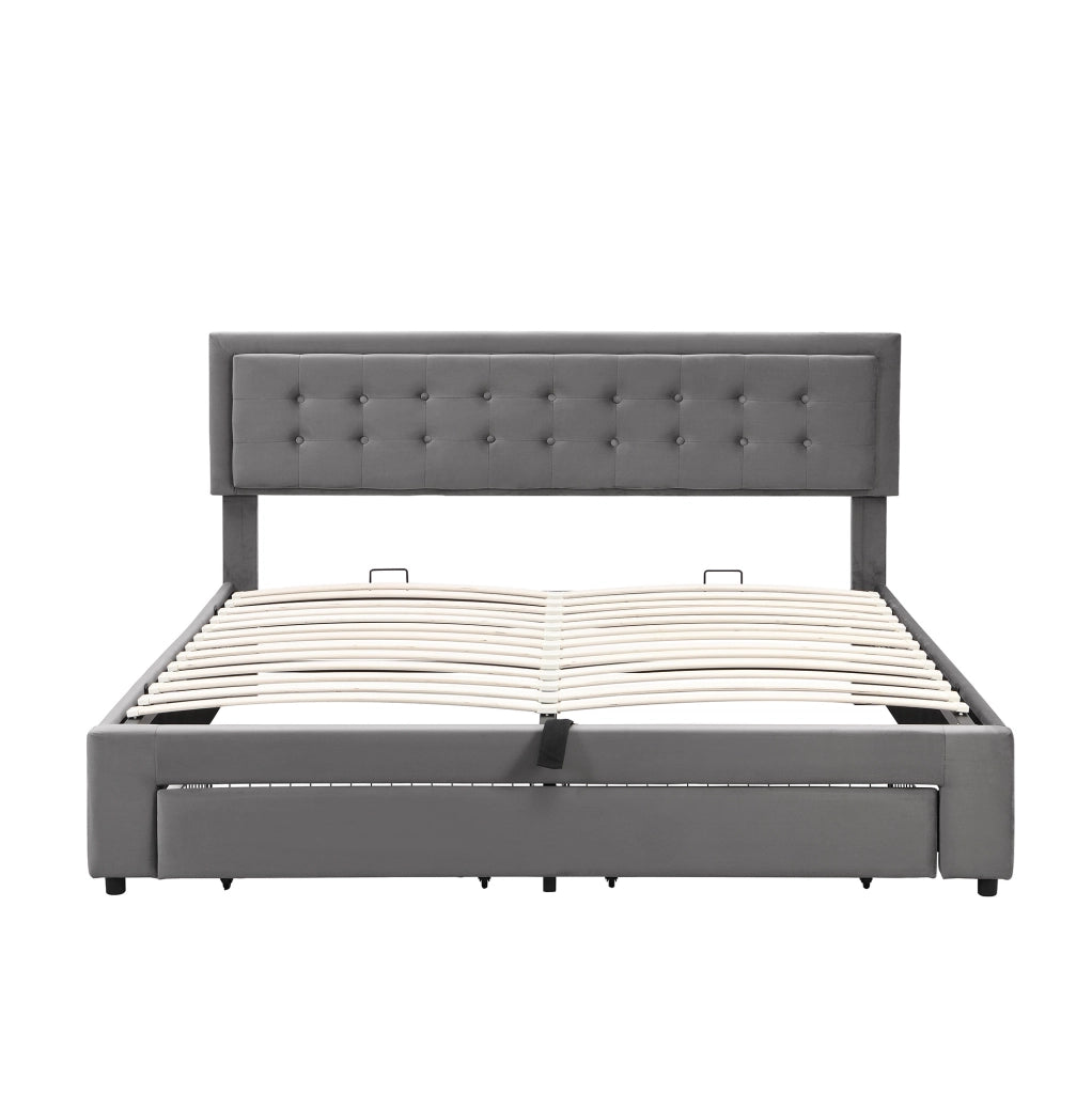 LETTO Contenitore 180x200 cm Velluto Grigio con Cassetti