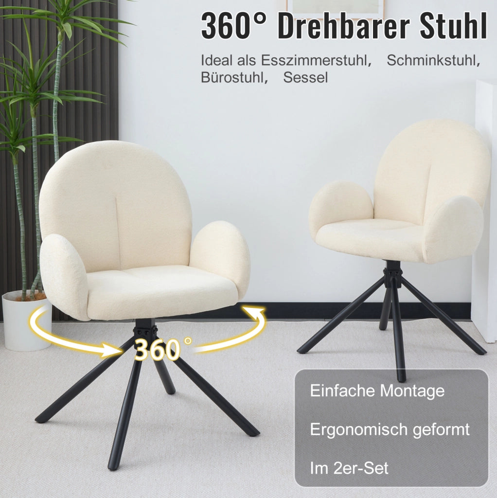 SEDIA Girevole con braccioli Set da 2 pezzi Crema Chenille e metallo