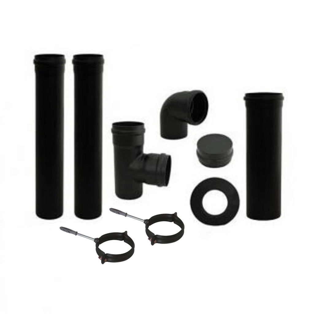 kit stufa a pellet in acciaio nero montaggio diam.80 guarnizione tubo curva