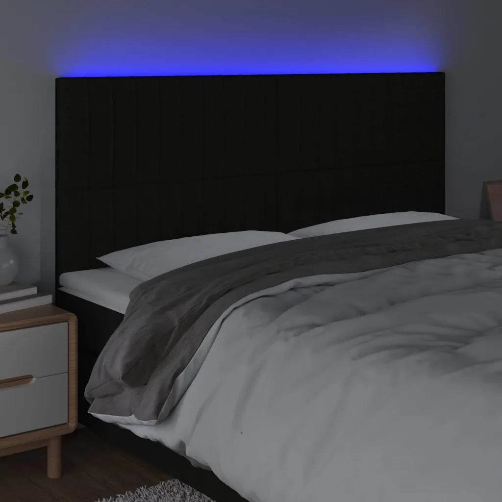 Testiera | Testata a LED Nera 180x5x118/128 cm in Tessuto