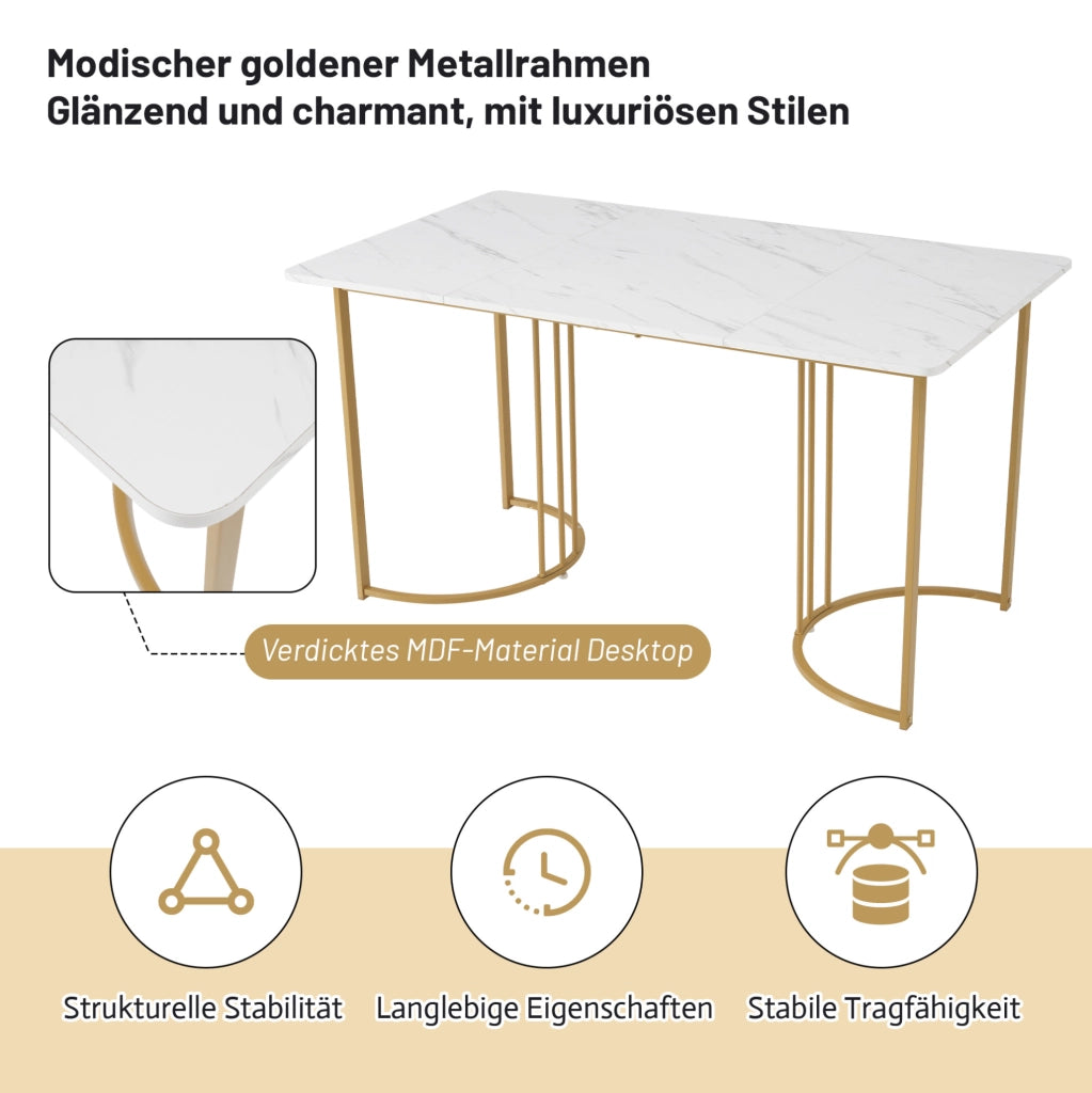 Tavolo da pranzo 140x80 cm effetto marmo bianco e oro
