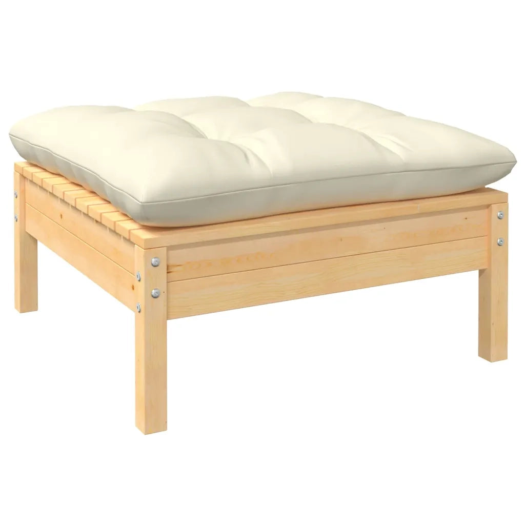 Set Salotto da Giardino 5pz con Cuscini Crema in Legno di Pino 3096022