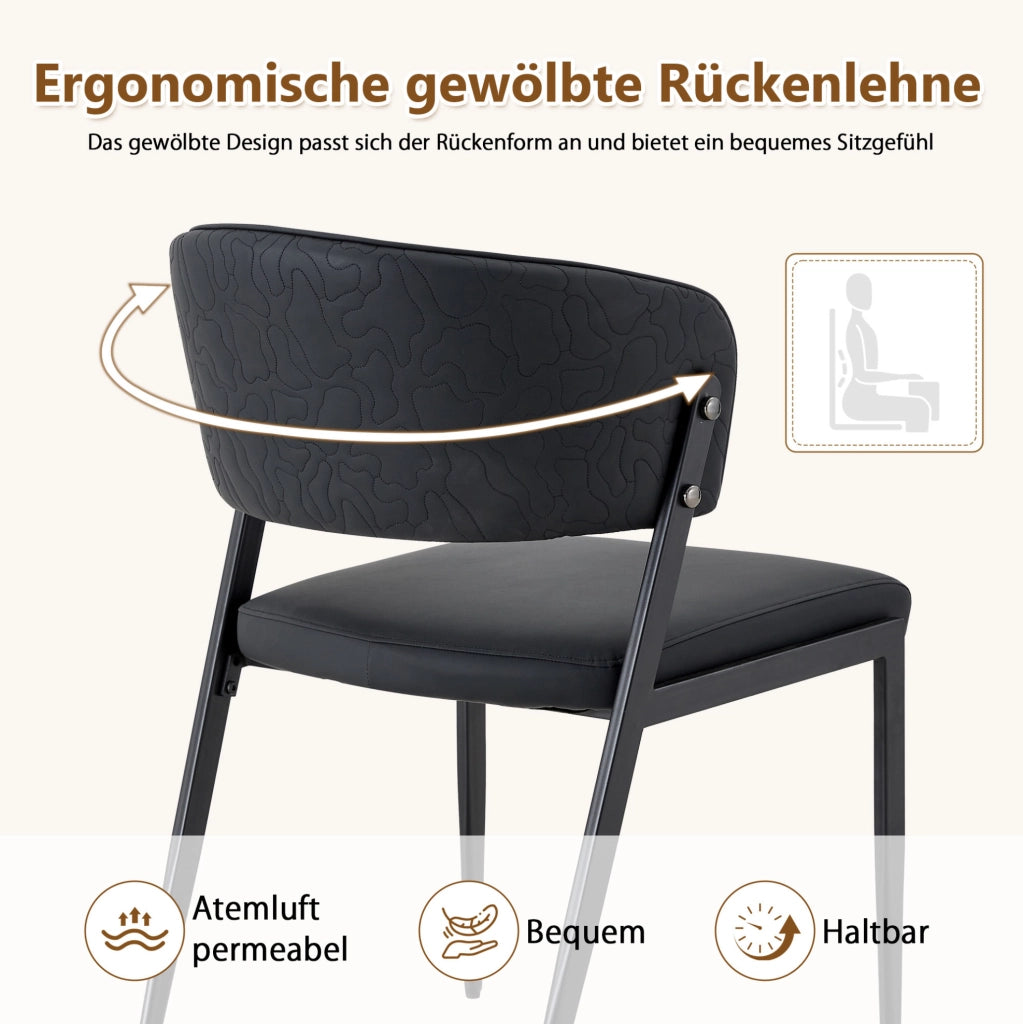 Sedia da pranzo moderna in PU nero con schienale ergonomico