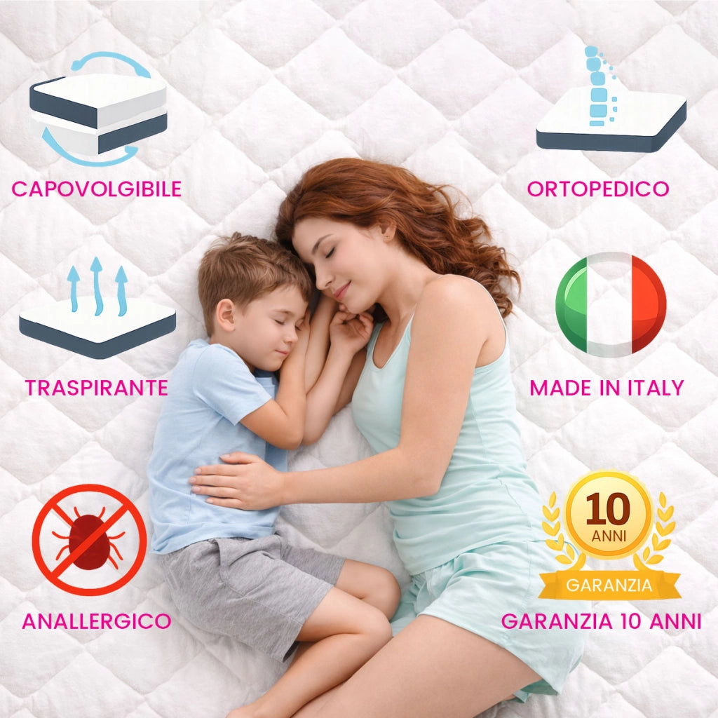 Materasso singolo 80X200 Cm CONFORTEVOLE che NON SCALDA, Materasso ortopedico alto 20 cm contro il mal di schiena | MADE IN ITALY, Anallergico - MOD. PRIME 20
