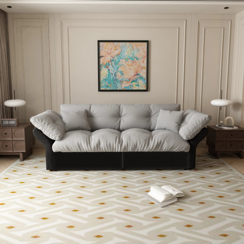 Divano letto 3 in 1 estraibile in velluto grigio chiaro con 2 cuscini trasformabile in chaise longue 190 × 85 × 91 cm