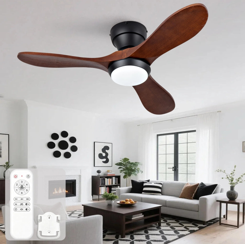 Ventilatore da soffitto 36 pollici con luce LED, telecomando e 3 pale in legno