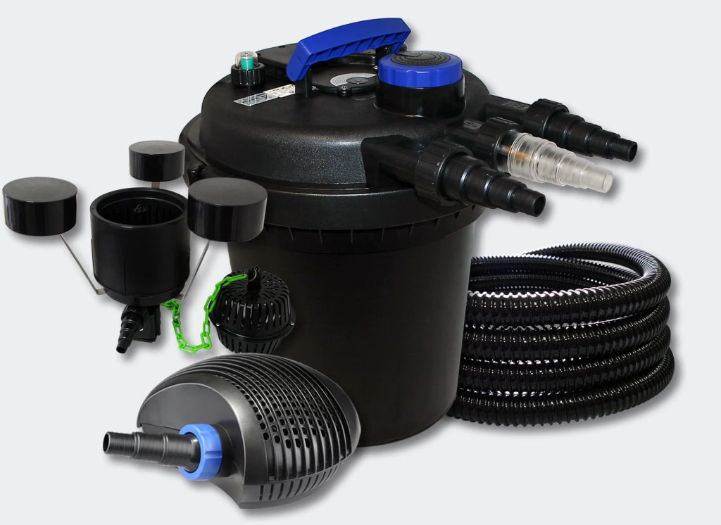 Kit di filtrazione per laghetti a pressione da 6000 litri: luce UVC da 11 Watt pompa da 40 Watt tubo flessibile skimmer (4216223)