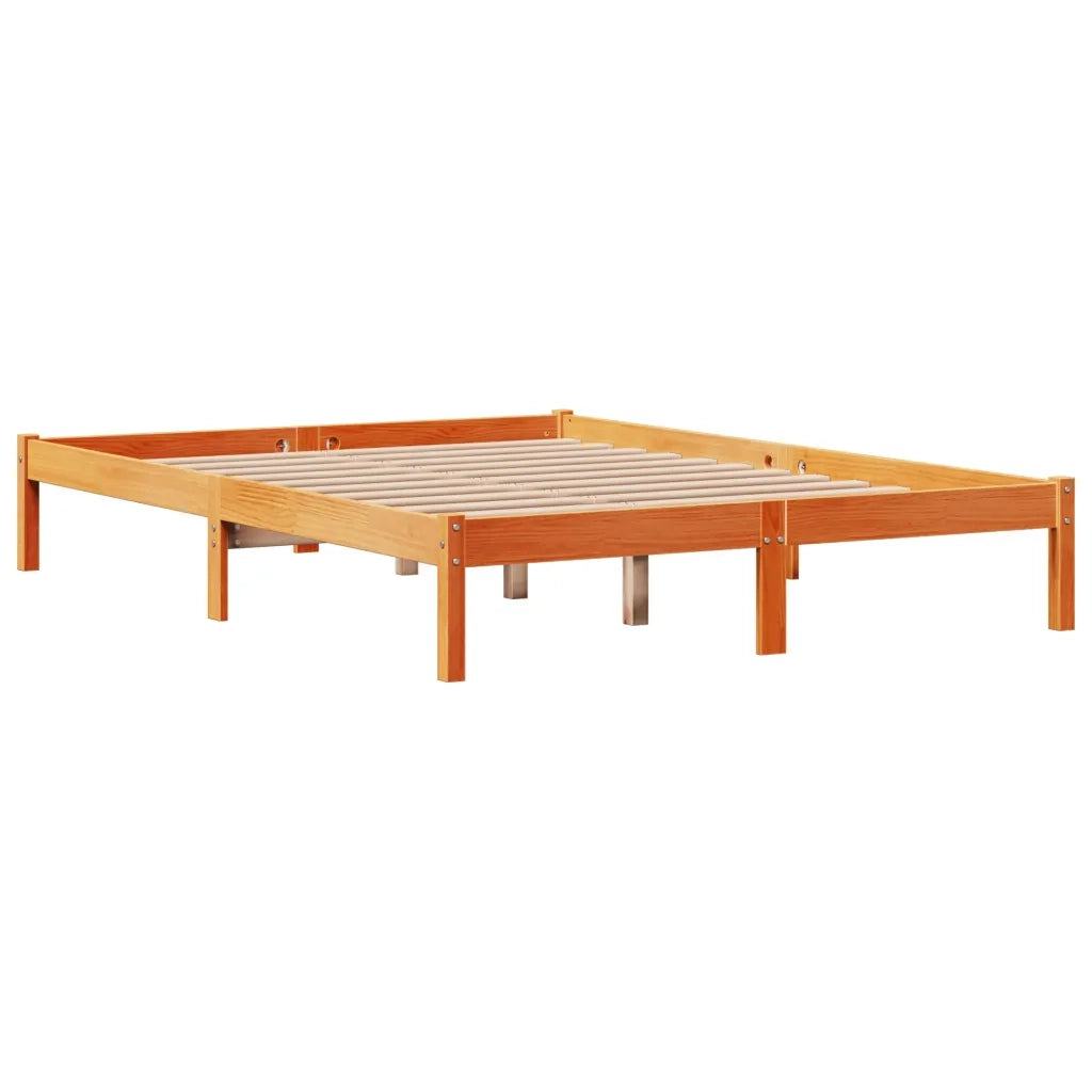 Giroletto con Testiera-Struttura Letto con testiera Marrone Cera 150x200 cm Massello Pino 631196