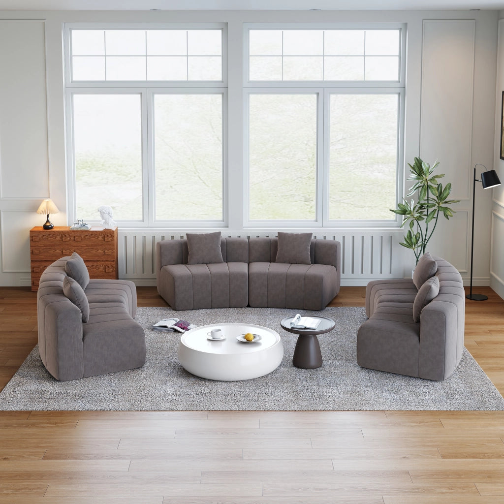Divano modulare curvo - con 2 cuscini e design simmetrico - in ciniglia - grigio