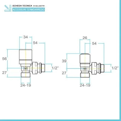 Kit valvola termostatica e detentore raccordi multistrato 16x2 in acciaio bianco