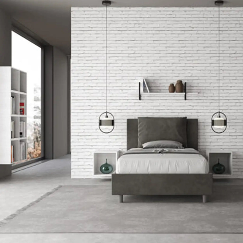 Letto una piazza e mezza con rete imbottito 120x210 microfibra grigio Antea