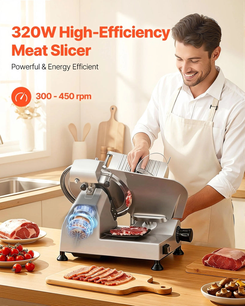 SY-300A Affettatrice Elettrica 320W Taglio Regolabile 0-15 mm Disco 300 mm in Acciaio per Salumi Formaggi Pane per Casa