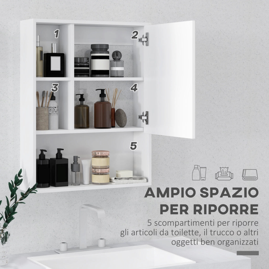Armadietto Bagno con Specchio e Ripiani Regolabili ¨C Minimal ¨C Bianco 60x15x76cm