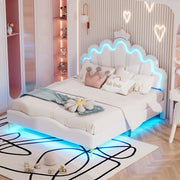 Crown Shape Princess Double Bed 140x200cm con strisce LED in PU bianca