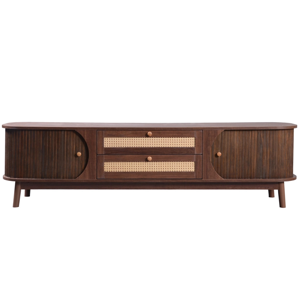 Mobile TV in MDF con ante in legno e cassetti in rattan, 170 x 46 x 39,5 cm, colore legno naturale