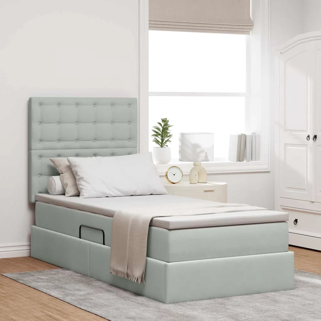 Letto con contenitore e LED Grigio chiaro 100 x 200 cm Velluto