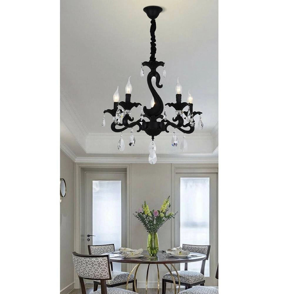Trade Shop - Lampadario Classico Attacco E14 5 Bracci Con Pendenti In Acrilico Lampada A15-5 -