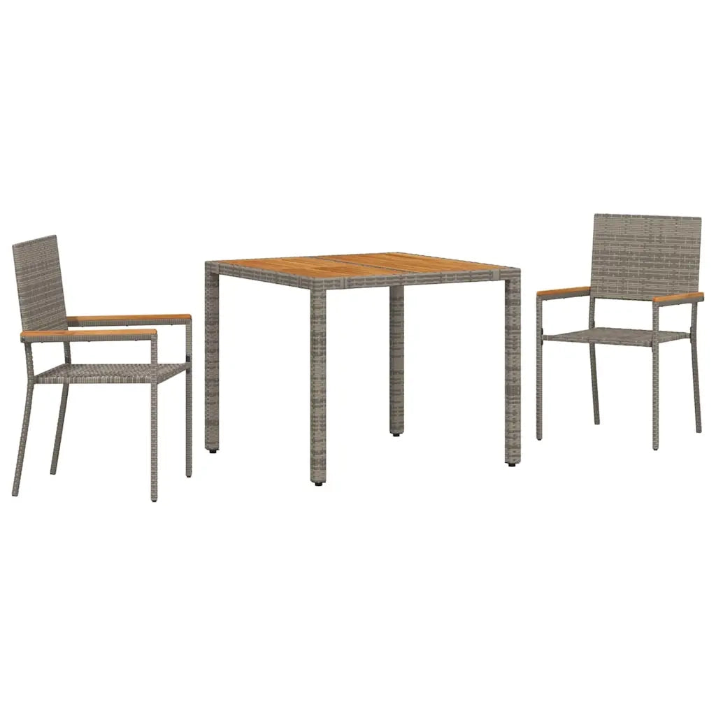Set da Pranzo per Giardino 3 pcs Grigio polyrattan