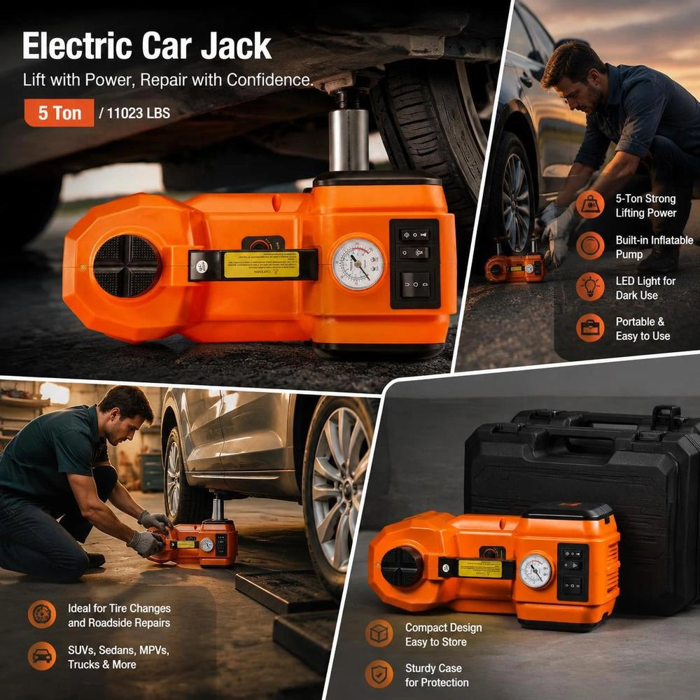 5-ton Electric-hydraulic Car Jack, 180W Electric Car Jack With Hydraulic Cylinder (155-450 Mm), Hydraulic Hand Pump Jack For Cars, SUVs, Etc., With Battery Clip, Toolbox, And Power Cord.
