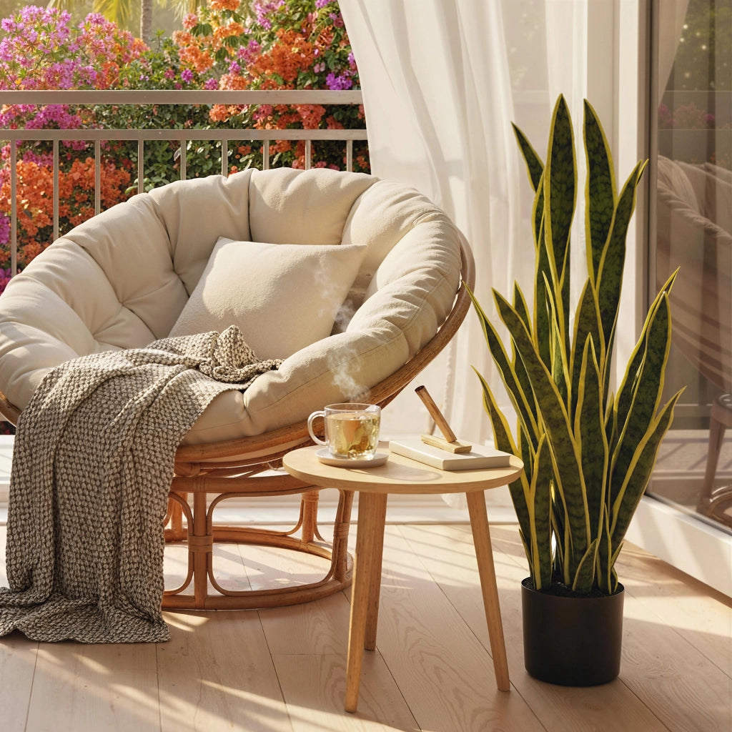 Sanseveria Artificiale in Vaso Ø20x90 cm da Esterno e Interno con 21 Foglie Modellabili
