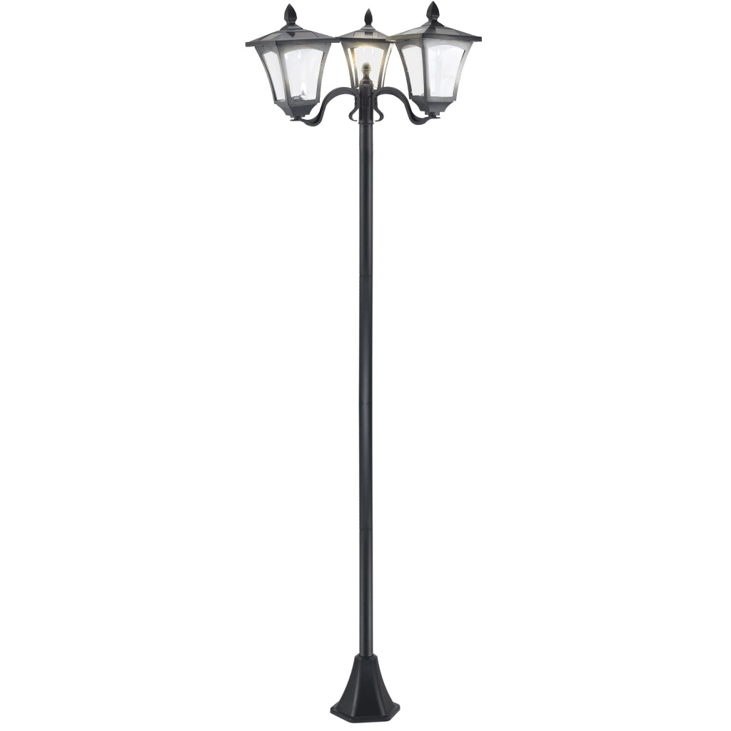 Lanterna Solare da Giardino a 3 Fiamme, LED 120 Lumen, IP44, Acciaio Inox 201 Nero, 51,5x47x182,5 cm