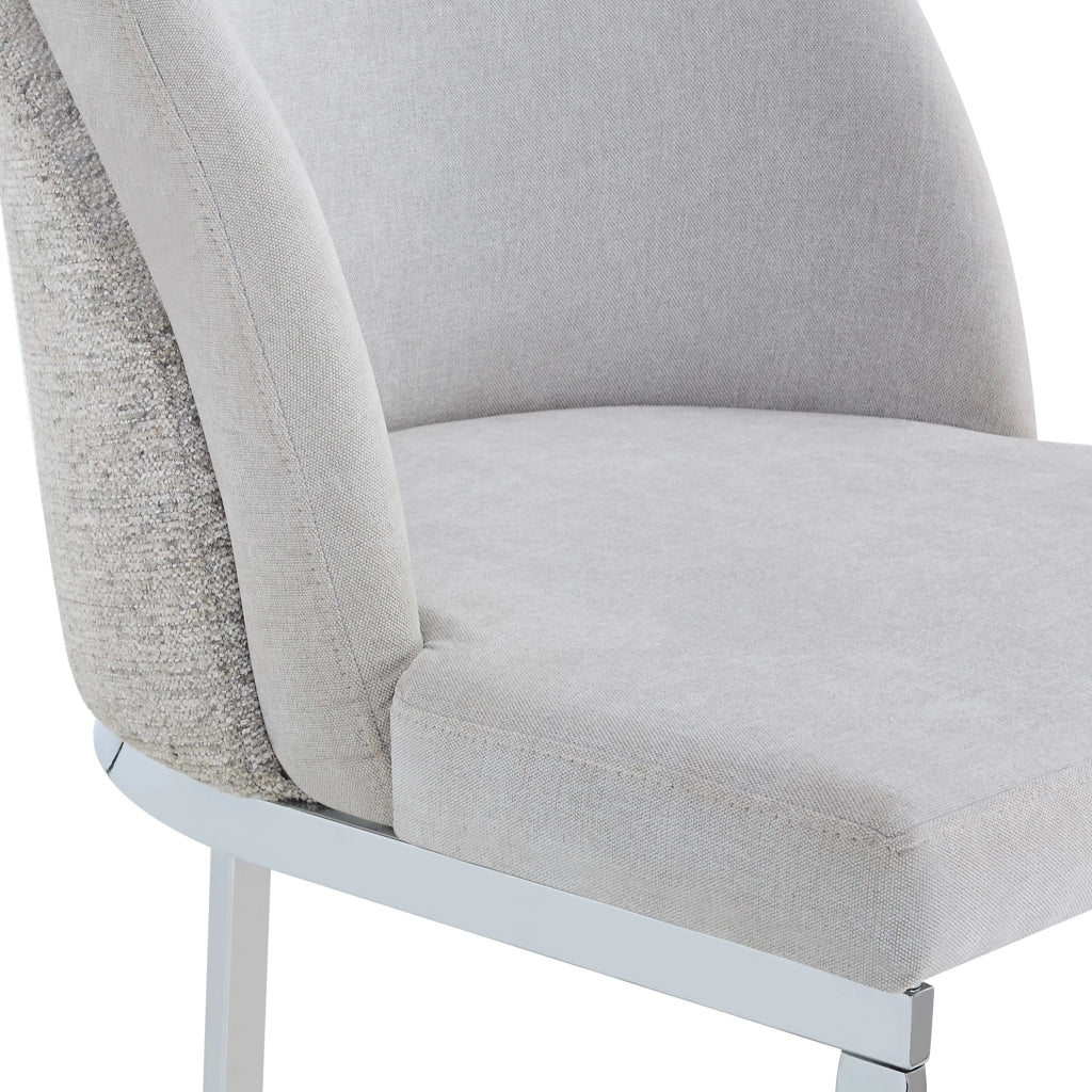 Set di 4 sedie da pranzo con schienale doppio e gambe metalliche in chenille grigio argento