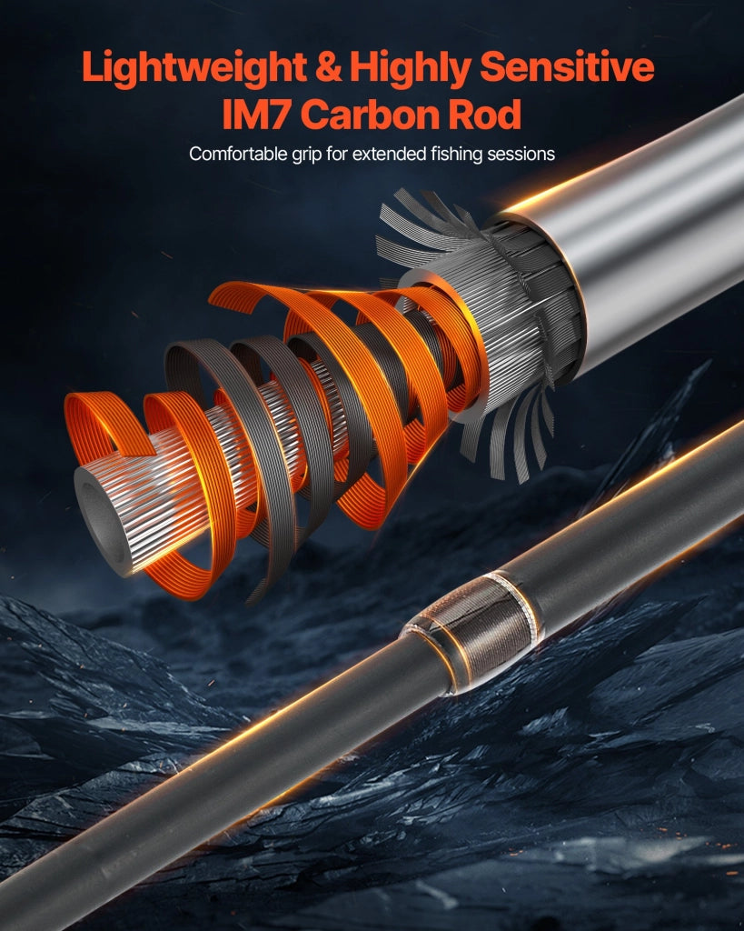 Set di Canna da Pesca a Mosca in Fibra Carbonio e Mulinello in Carbonio IM7, Set Iniziale con Borsa per Canna e Scatola per Attrezzi e 6 Ami a Coda Co