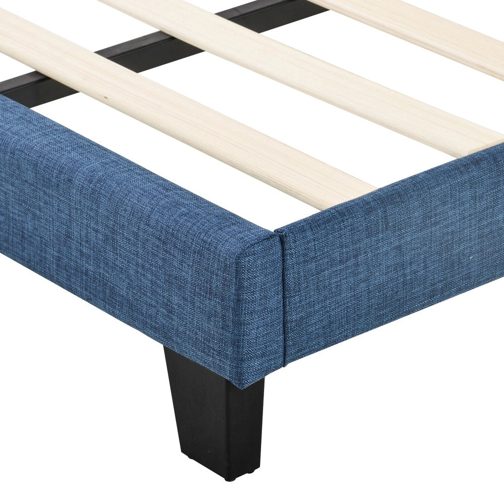 Letto imbottito matrimoniale con rete a doghe ¨C Minimal ¨C Blu lino 140x200 cm