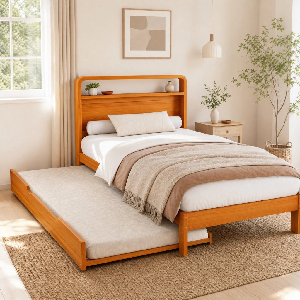 Letto estraibile 90×200 cm con posto aggiuntivo 90×190 cm; montaggio reversibile; senza materasso; naturale