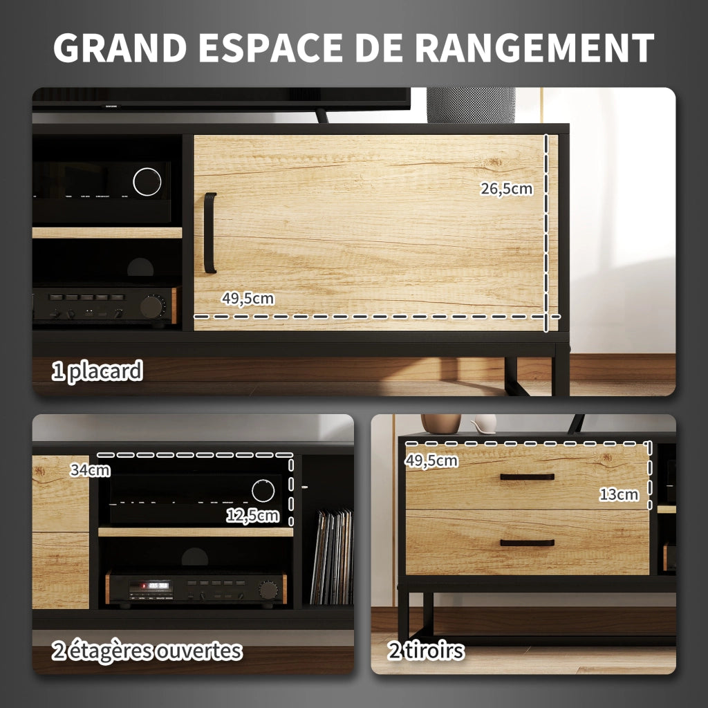 Mobile Porta TV fino a 60 Pollici in Legno Naturale con 2 Cassetti Vani Aperti e Anta Mobile TV Moderno e Robusto per Salotto