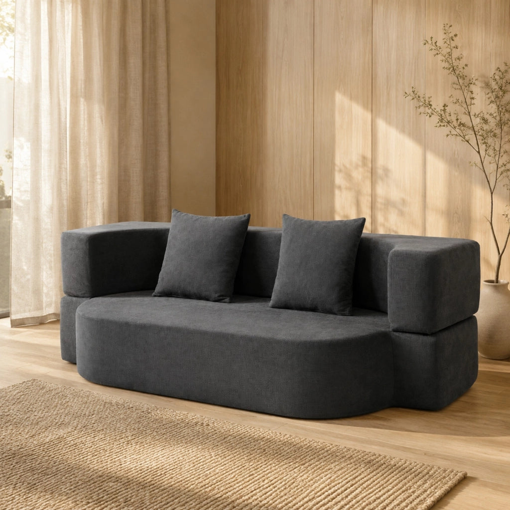 Divano letto 2 posti senza struttura in schiuma 30 cm, grigio scuro