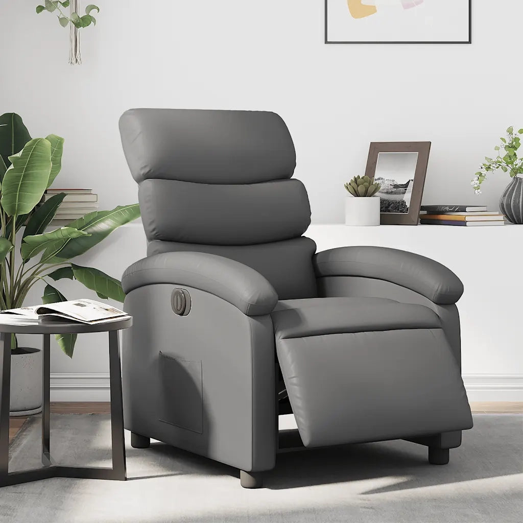 Poltrona | Sedia Relax Reclinabile Elettrica Grigia in Similpelle