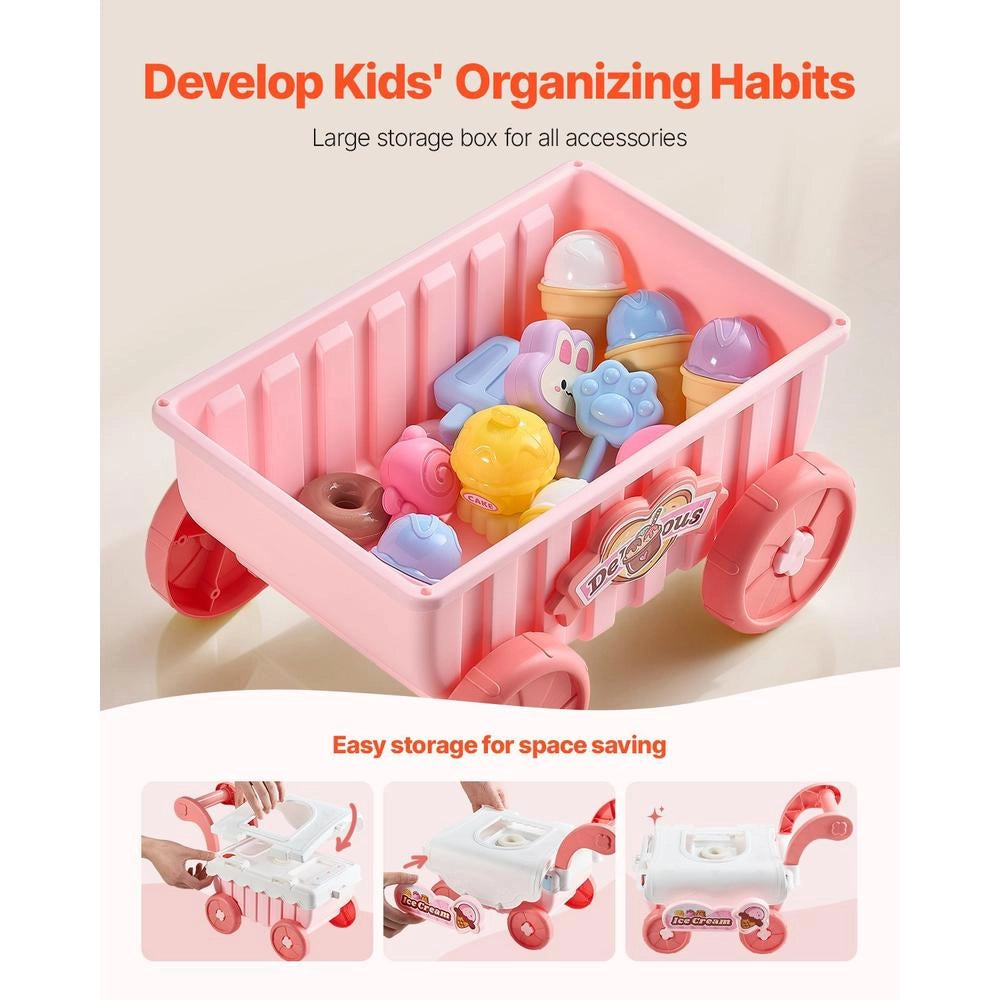Carretto Gelati Bambini 27 Pezzi Accessori Negozio Giochi Carrello Soldi Finti Suoni Luci Educativi Rosa