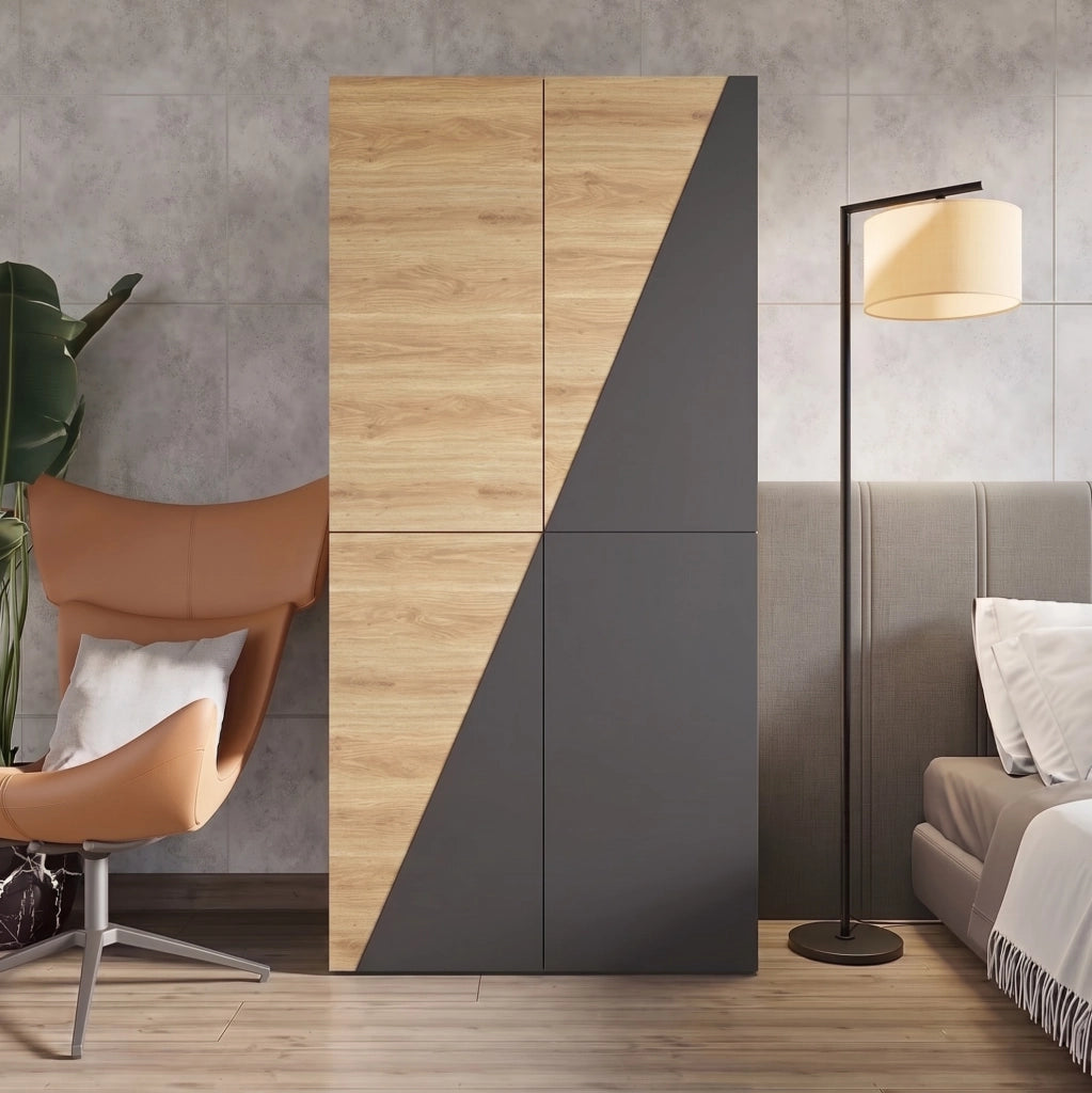 Armadio 90x50x200 cm con 2 cassetti, appendiabiti e portapantaloni HAVRYA