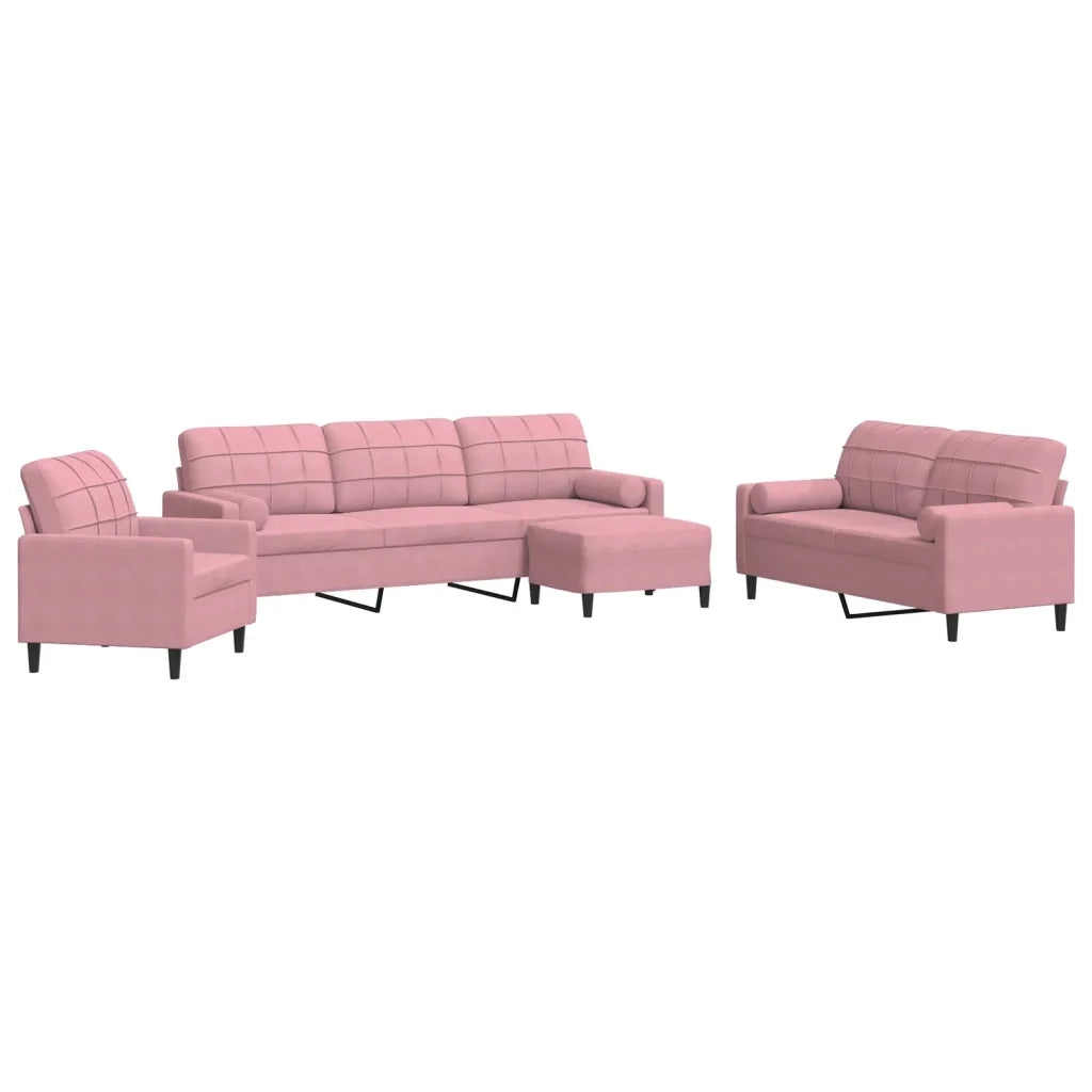 Set di Divani 4 pz con Cuscini e Rinforzi rosa in Velluto