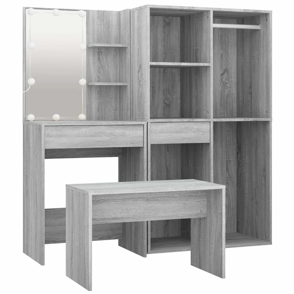 Set Tavolo da Toeletta con LED Grigio Sonoma Legno Multistrato 3114105