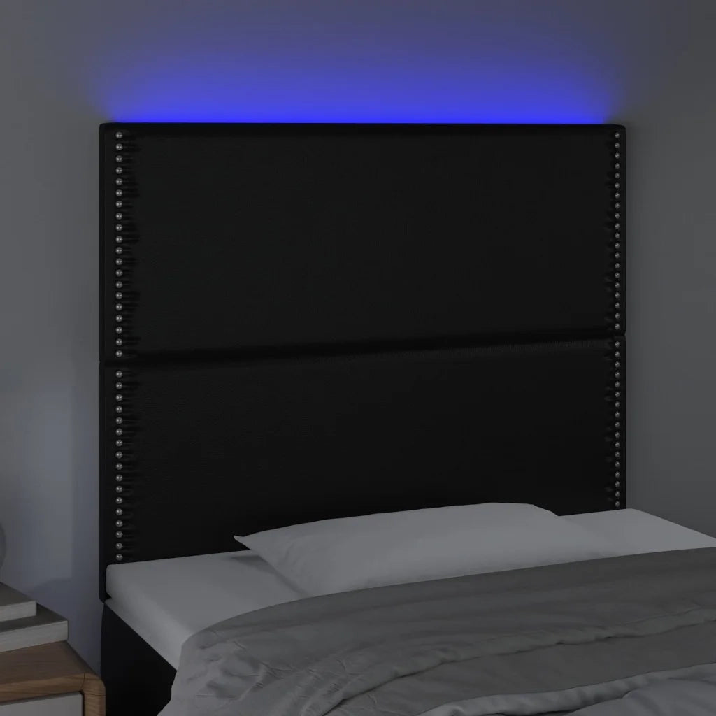 Testiera | Testata a LED nero 90x5x118/128 cm in Similpelle