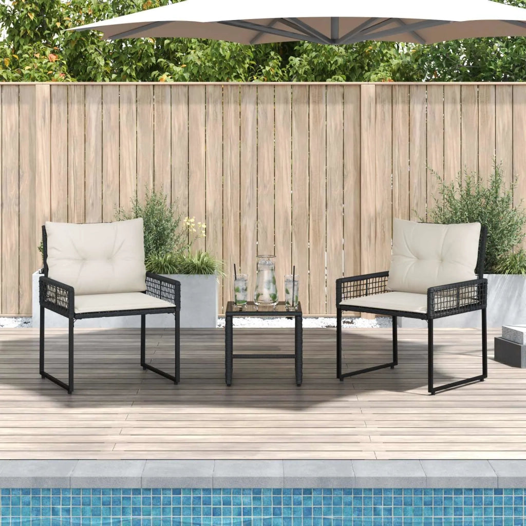 Set di Mobili da Esterno con cuscino 3 pz | Set Salotto da Giardino Nero e Bianco
