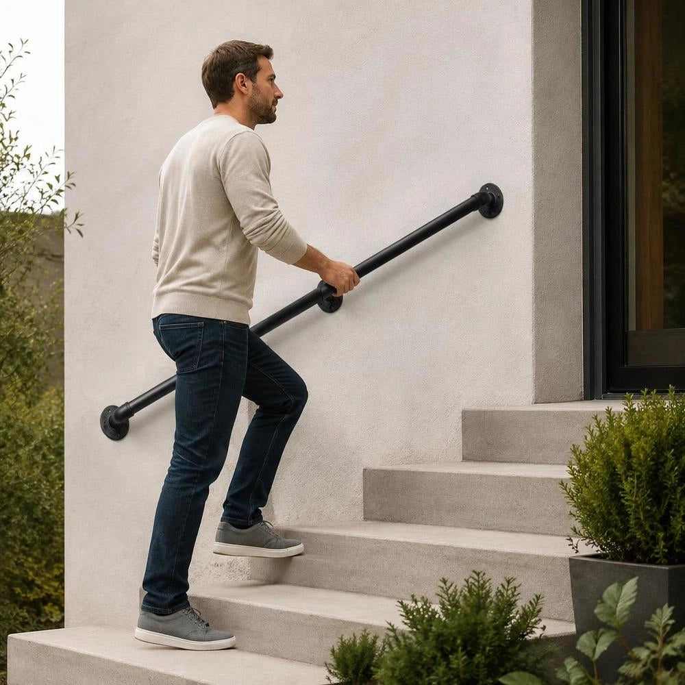 Retro Water Pipe Handrail 90cm Industrial Railing Protective Bar Carbon Steel Matte Handrail Railing Retro Industrial 95mm Distance To Wall Suitable For Indoor/Outdoor Handrails
