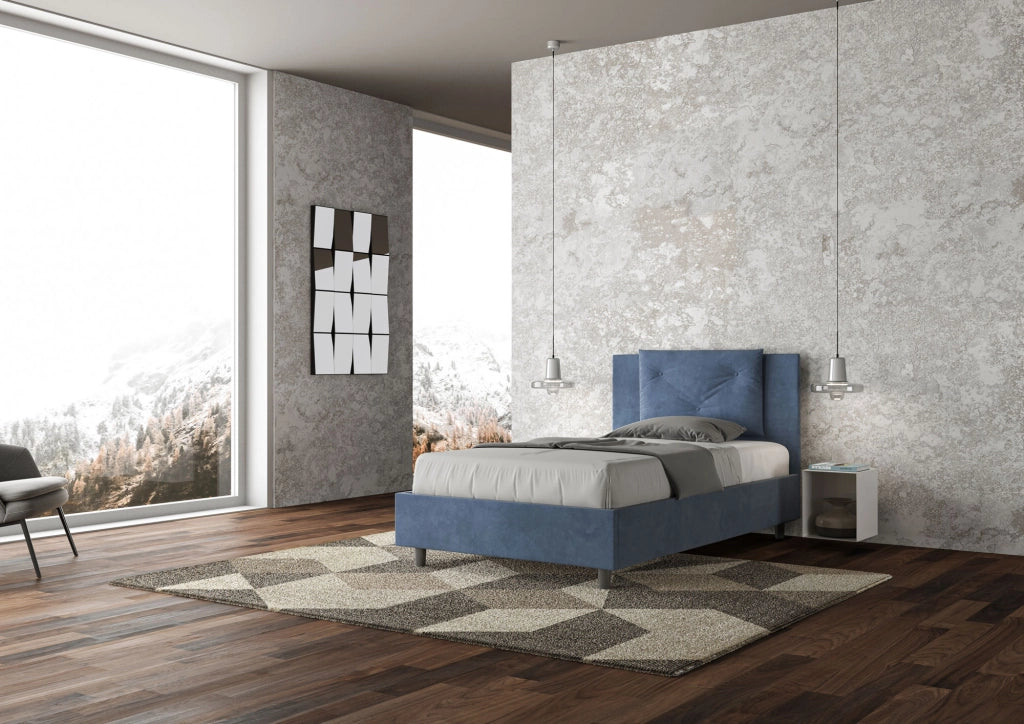 BS COM Letto una piazza e mezza senza rete imbottito 120x190 microfibra blu