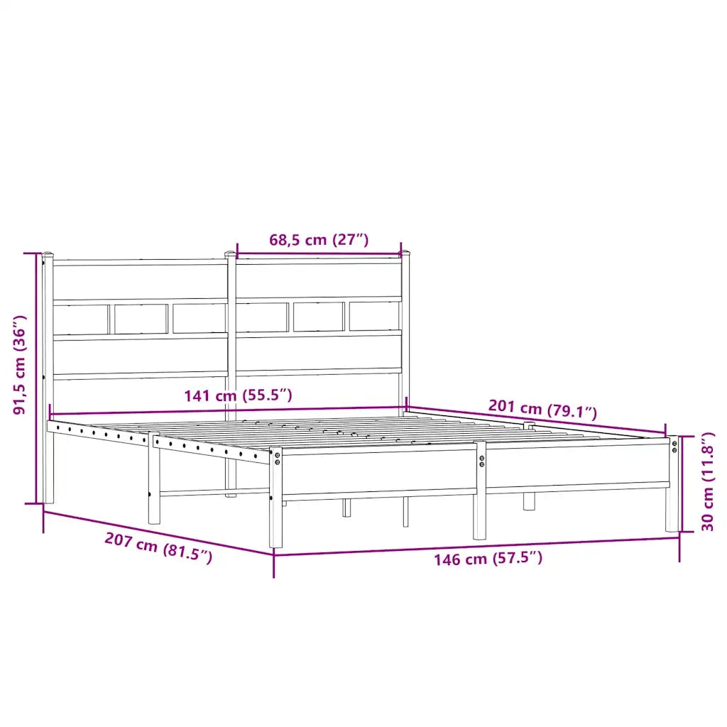 Letto matrimoniale | Letto per adulti | Giroletto senza Materasso Rovere Sonoma 140x200cm in Truciolato