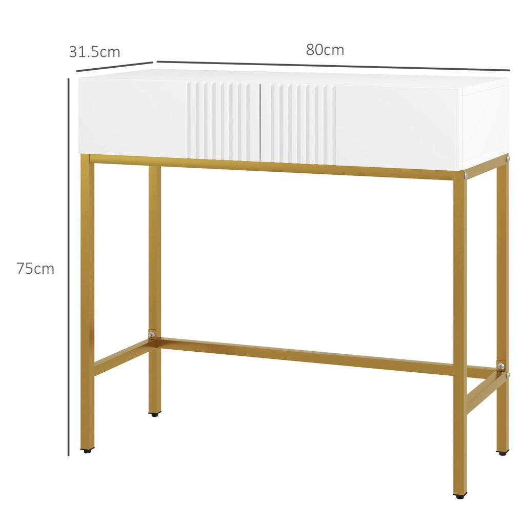 Consolle Ingresso con 2 Cassetti e Gambe Dorate ¨C Minimal ¨C Bianco 80x31.5x75cm