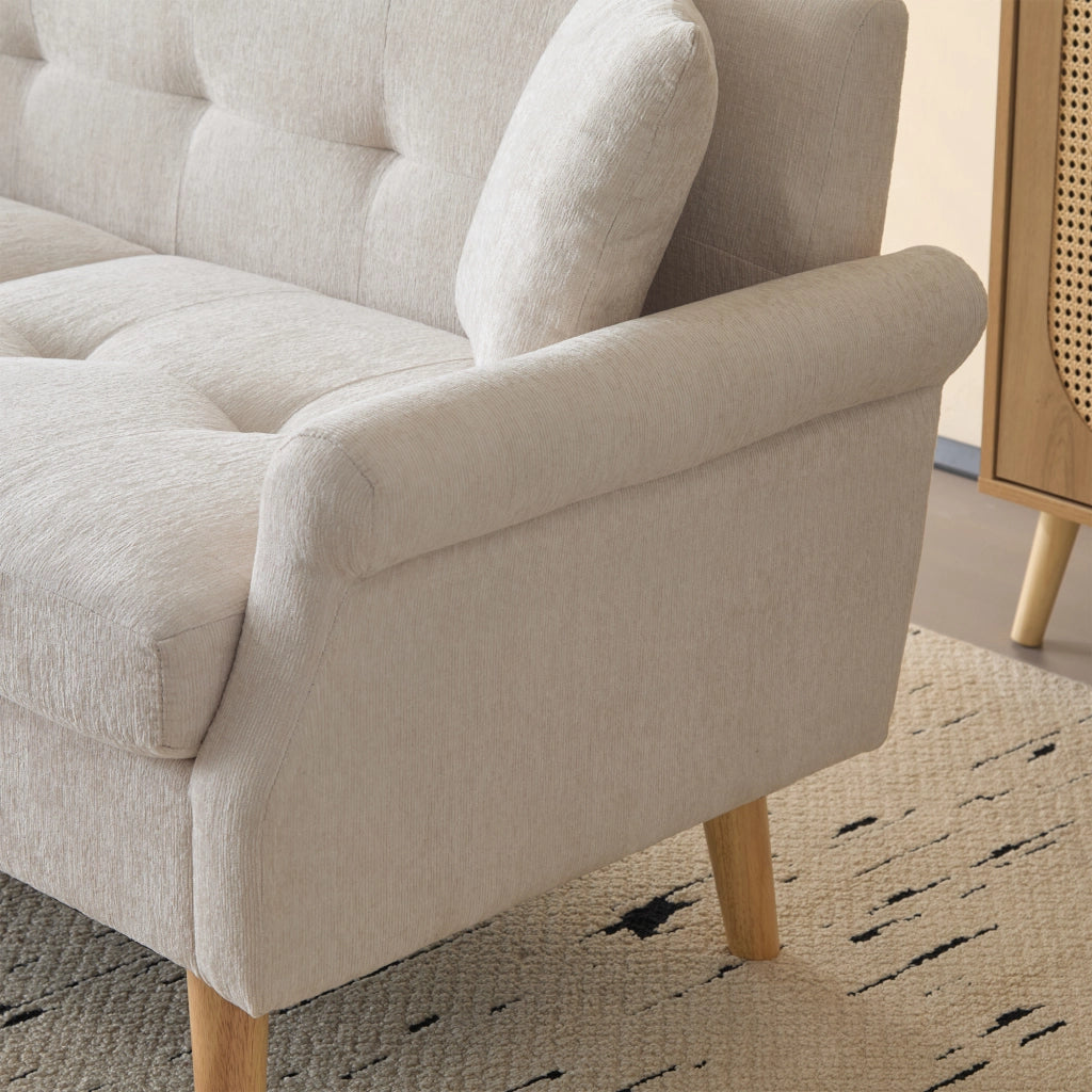 OKWISH Divano 2 Posti, Cuscini Inclusi, Seduta Imbottita da 15 cm e Braccioli Ergonomici, Ciniglia Beige