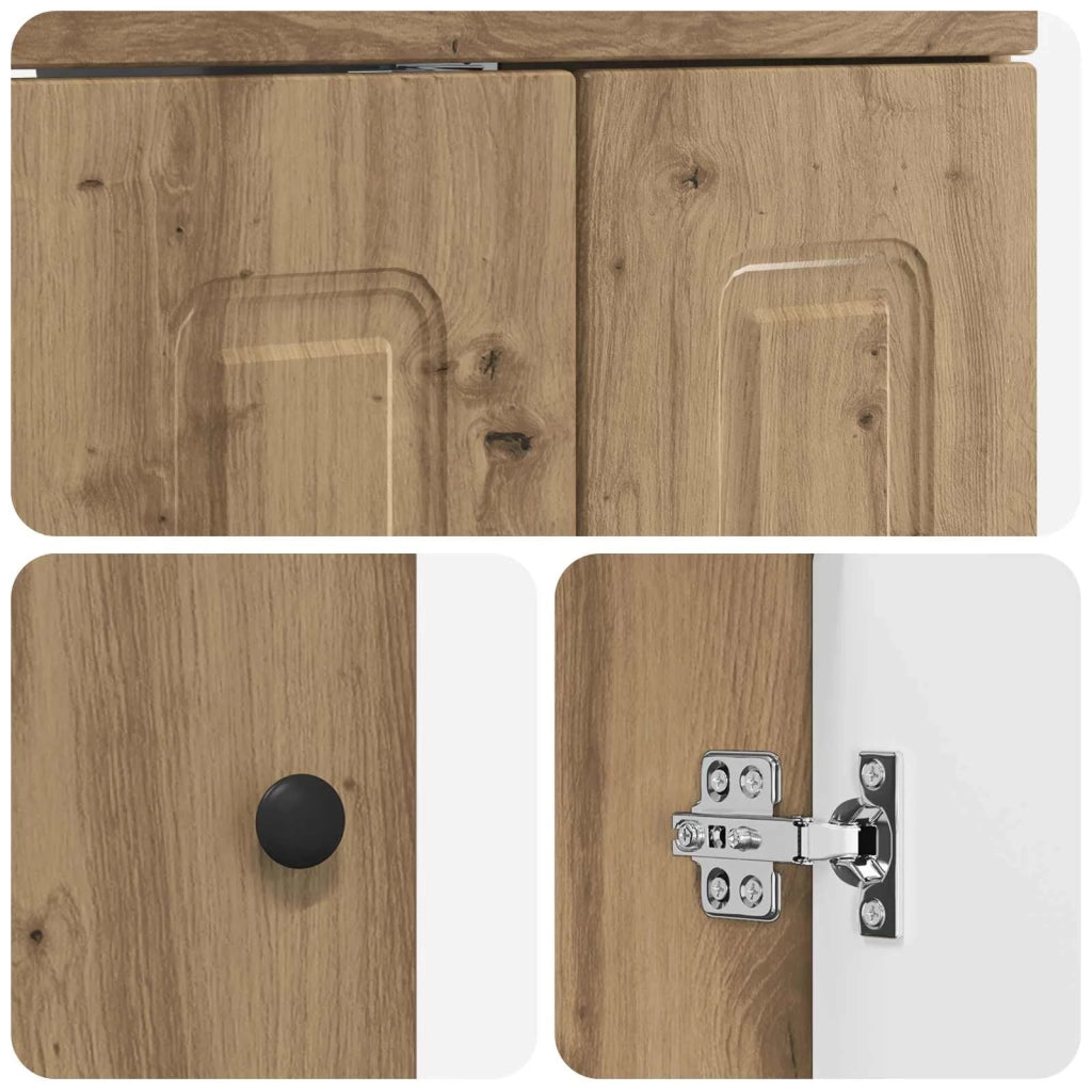 Armoire sous évier de salle de bain Chêne artisanal
