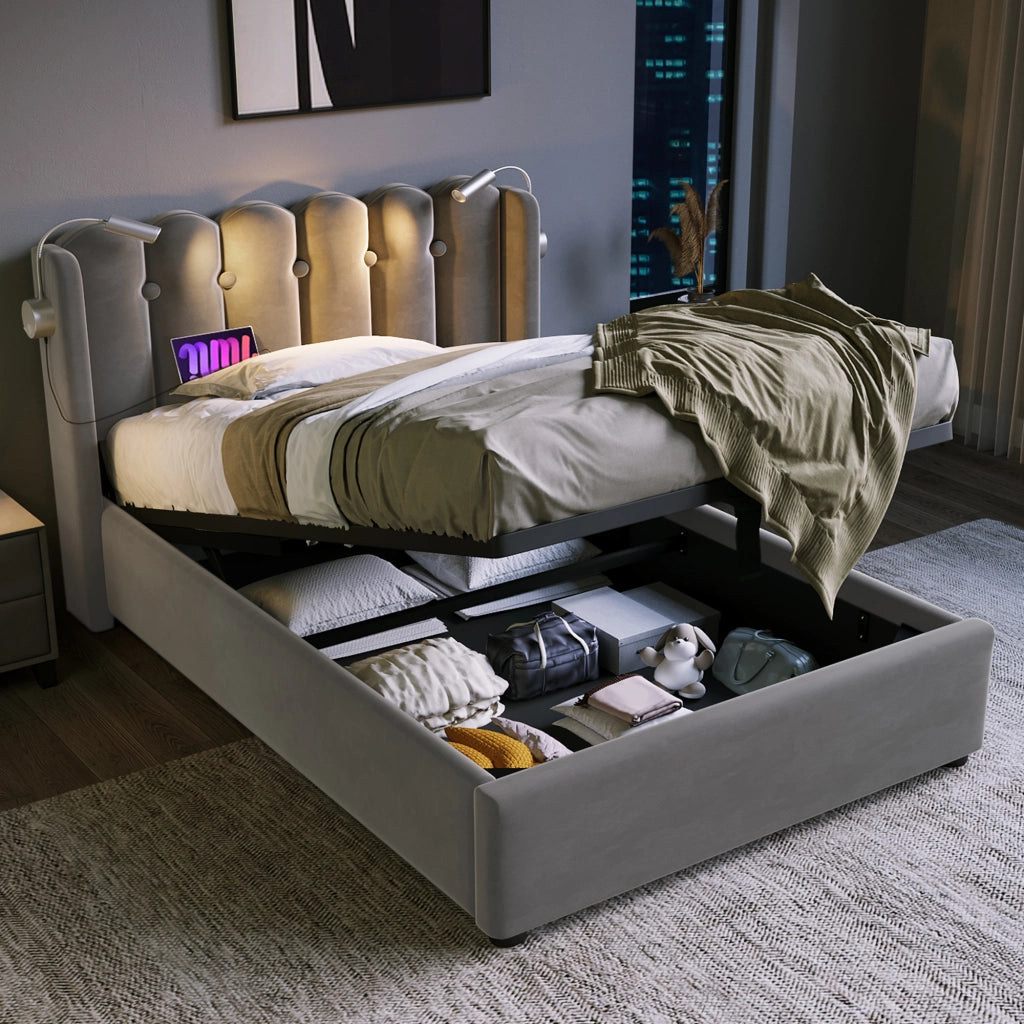 Letto singolo in velluto grigio 90x200 cm